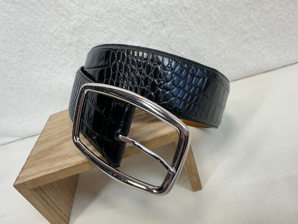 Lauren Ralph Lauren Black Italian Leather Crocodile Belt SZ XL Quiet Luxury